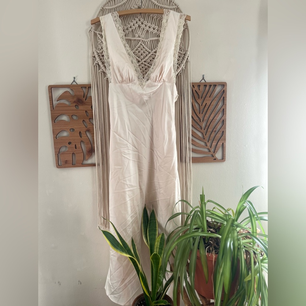 Elegant Cream Satin Slip Dress Small Vine Tree